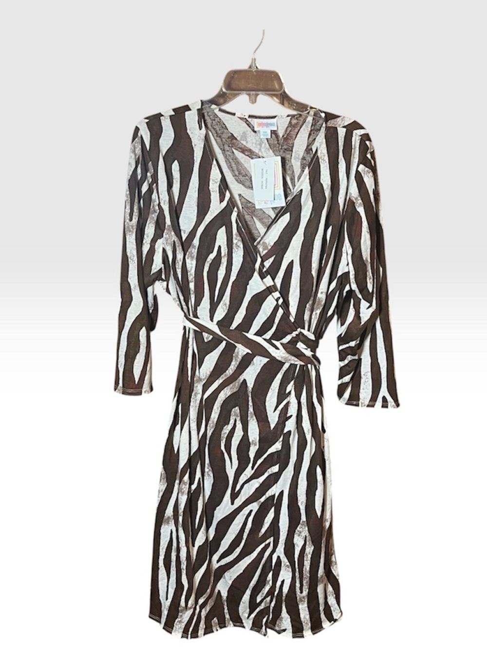 LuLaRoe Michelle Brown & White Zebra Print Wrap Dress size 2xl. NWT Versatile